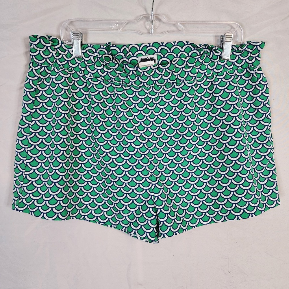 MUD PIE Size Large Green and White Scallop Print Mini Shorts Beach Cruise Travel